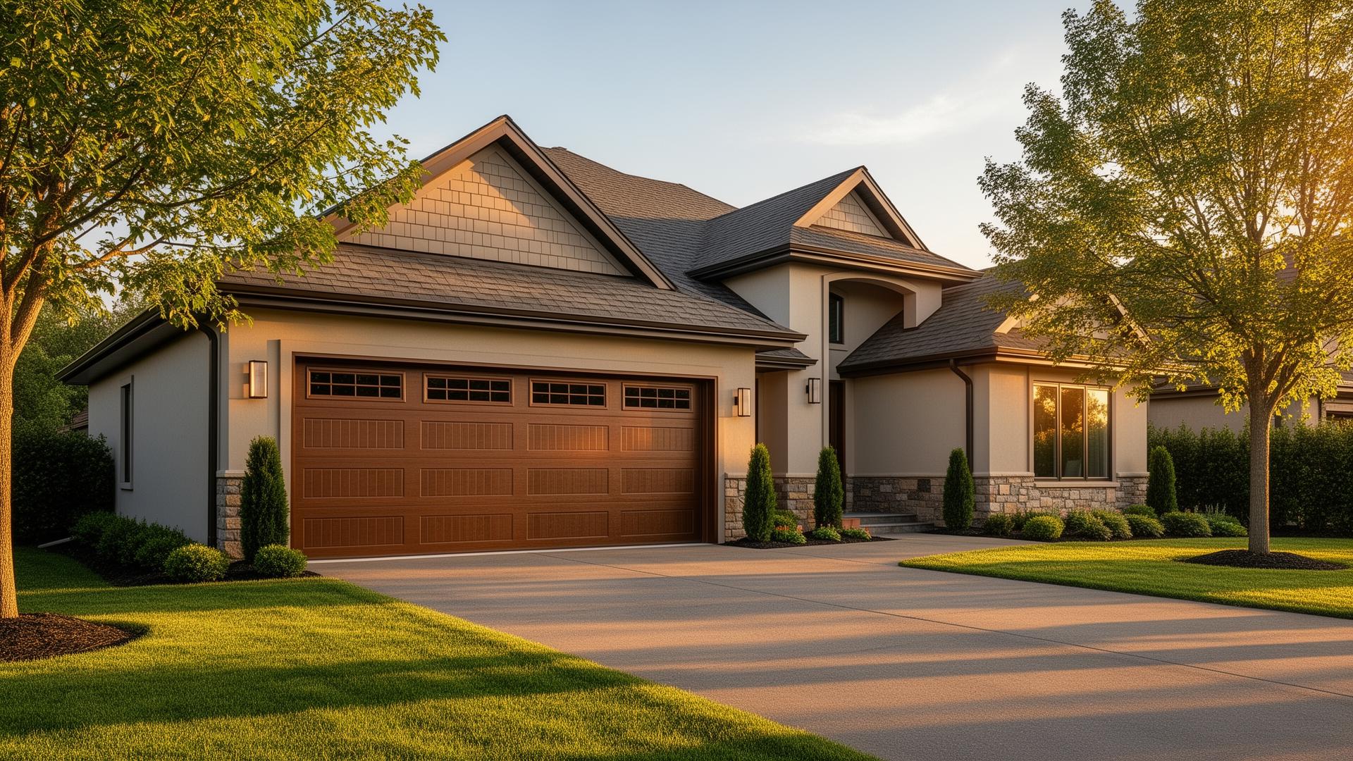 Professional garage door installation on beautiful suburban home